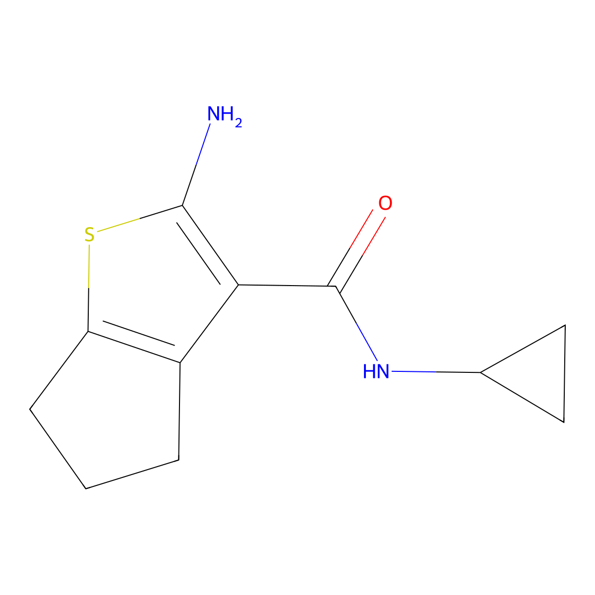2-amino-N-cyclopropyl-5,6-dihydro-4H-cyclopenta[b]thiophene-3-carboxamide molecular structure, CAS 590360-10-4