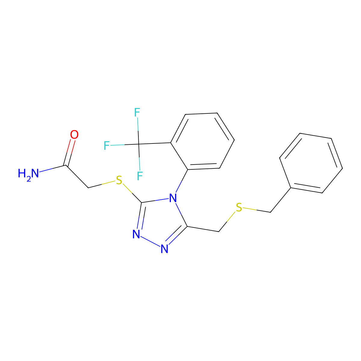 2-({5-[(benzylsulfanyl)methyl]-4-[2-(trifluoromethyl)phenyl]-4H-1,2,4-triazol-3-yl}sulfanyl)acetamide molecular structure, CAS 590360-19-3
