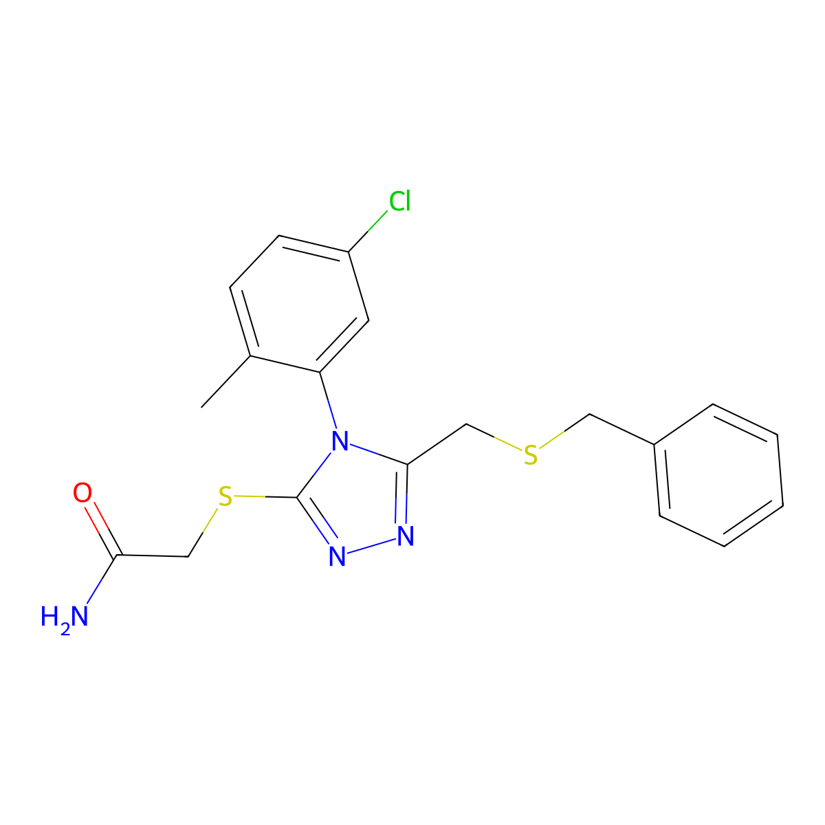 2-({5-[(benzylsulfanyl)methyl]-4-(5-chloro-2-methylphenyl)-4H-1,2,4-triazol-3-yl}sulfanyl)acetamide molecular structure, CAS 590360-25-1
