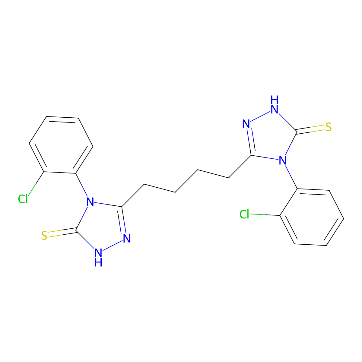 4-(2-chlorophenyl)-3-[4-[4-(2-chlorophenyl)-5-sulfanylidene-1H-1,2,4-triazol-3-yl]butyl]-1H-1,2,4-triazole-5-thione molecular structure, CAS 590376-21-9