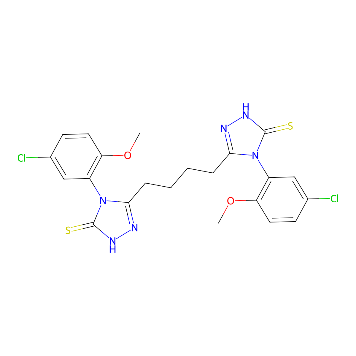 4-(5-chloro-2-methoxyphenyl)-3-[4-[4-(5-chloro-2-methoxyphenyl)-5-sulfanylidene-1H-1,2,4-triazol-3-yl]butyl]-1H-1,2,4-triazole-5-thione molecular structure, CAS 590376-30-0
