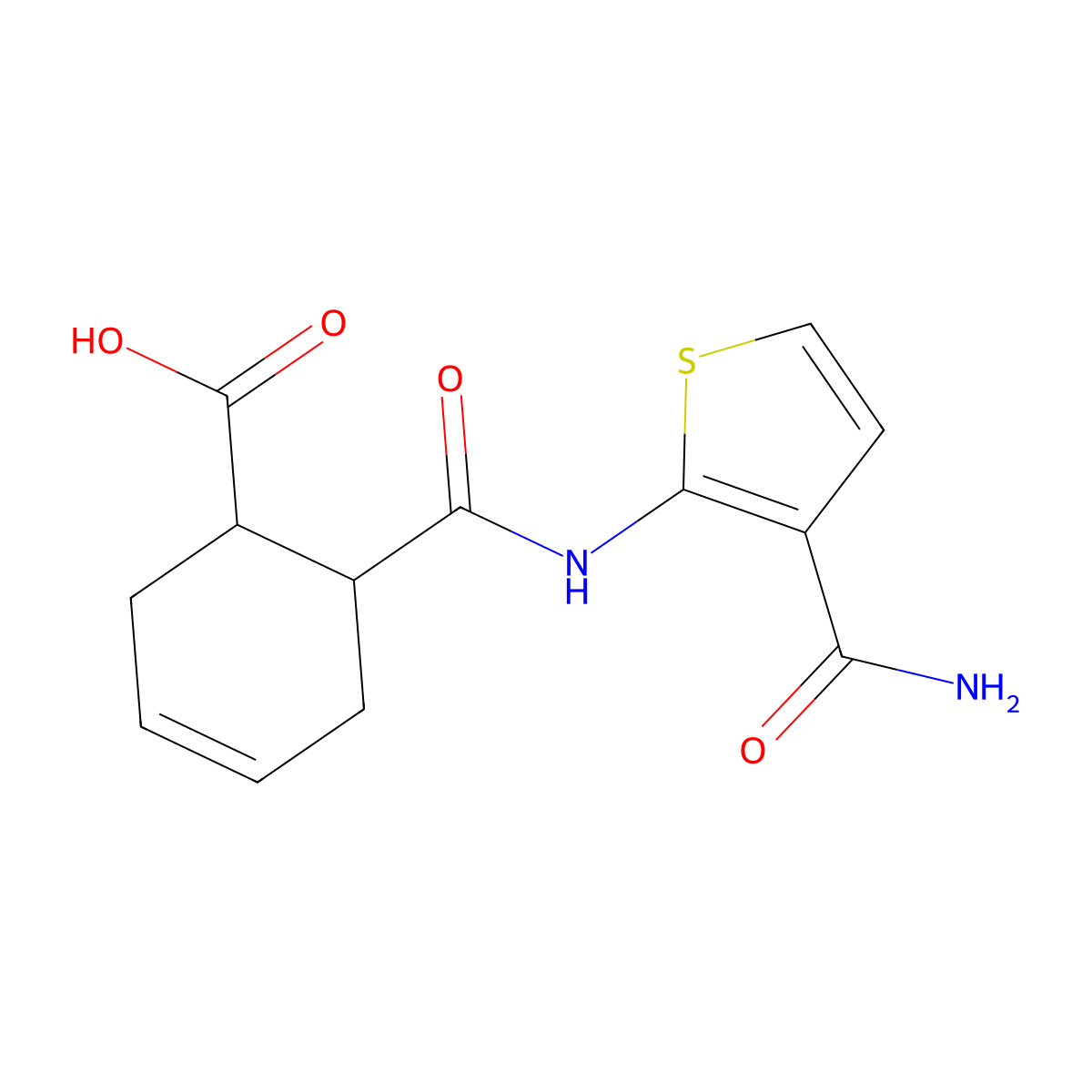 6-[(3-Carbamoylthiophen-2-yl)carbamoyl]cyclohex-3-ene-1-carboxylic acid molecular structure, CAS 590376-38-8