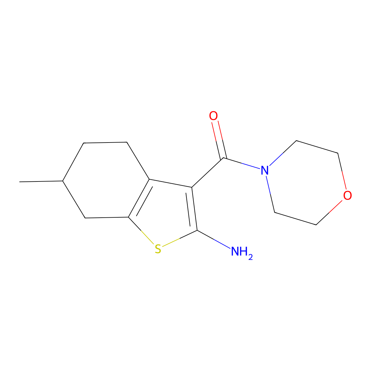 6-Methyl-3-(morpholin-4-ylcarbonyl)-4,5,6,7-tetrahydro-1-benzothien-2-ylamine molecular structure, CAS 590376-48-0