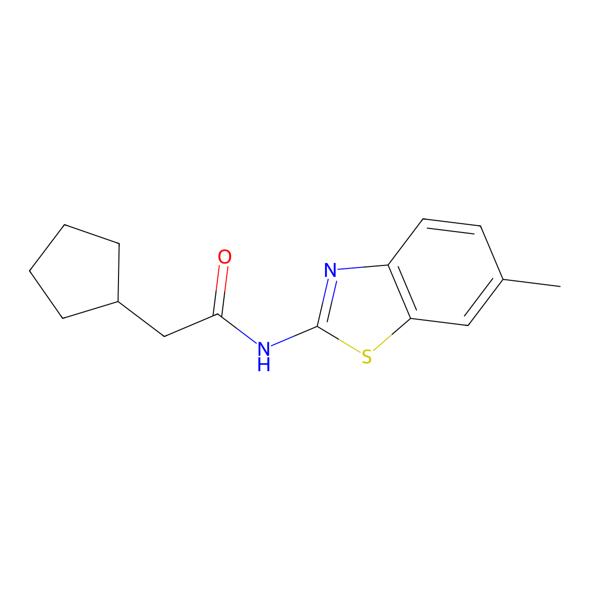 2-cyclopentyl-N-(6-methyl-1,3-benzothiazol-2-yl)acetamide molecular structure, CAS 590376-75-3