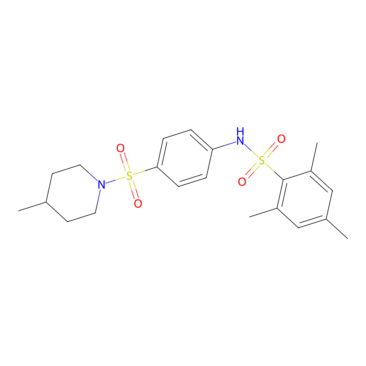 2,4,6-trimethyl-N-[4-(4-methylpiperidin-1-yl)sulfonylphenyl]benzenesulfonamide molecular structure, CAS 590377-07-4