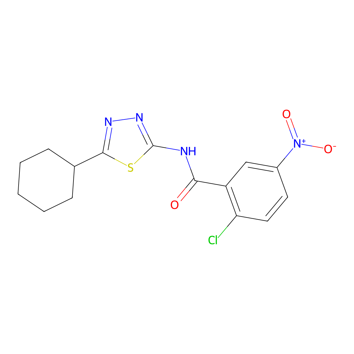 2-chloro-N-(5-cyclohexyl-1,3,4-thiadiazol-2-yl)-5-nitrobenzamide molecular structure, CAS 590377-17-6
