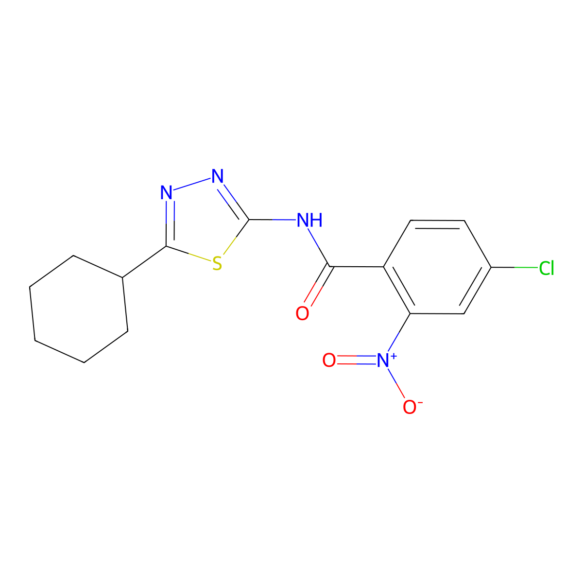4-chloro-N-(5-cyclohexyl-1,3,4-thiadiazol-2-yl)-2-nitrobenzamide molecular structure, CAS 590377-20-1
