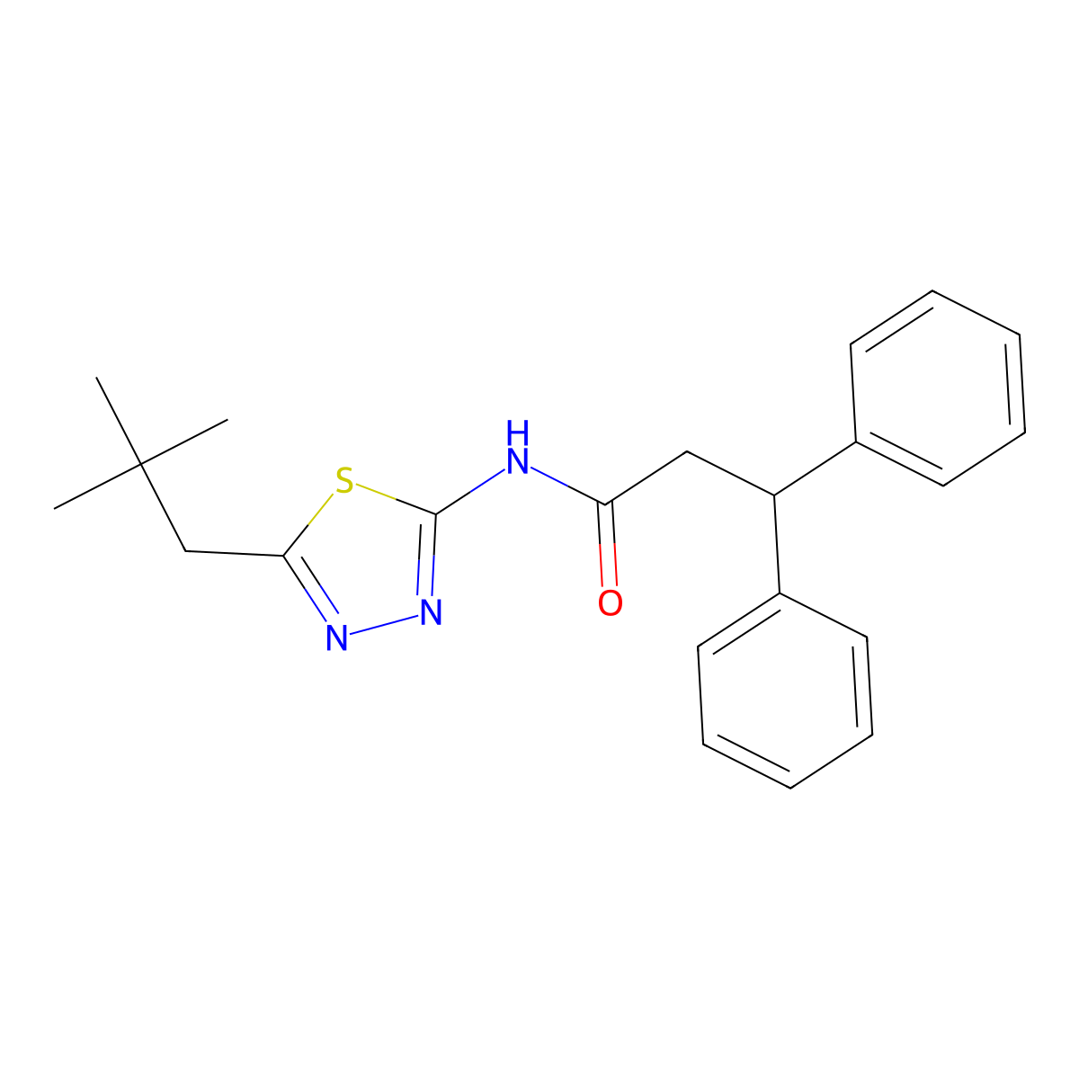 N-[5-(2,2-dimethylpropyl)-1,3,4-thiadiazol-2-yl]-3,3-diphenylpropanamide molecular structure, CAS 590377-32-5