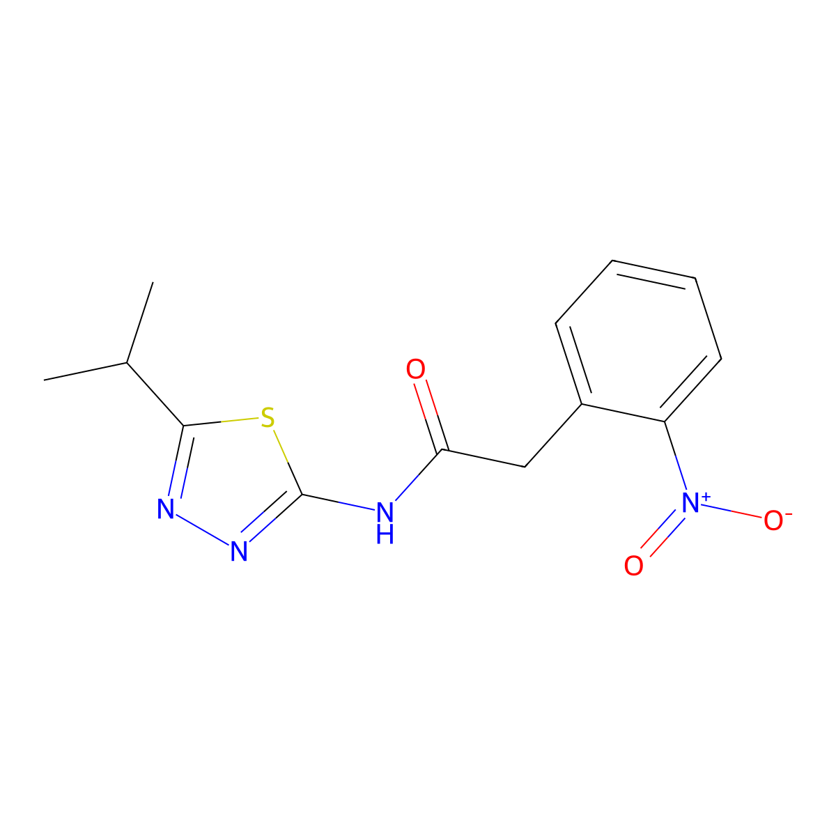 N-(5-isopropyl-1,3,4-thiadiazol-2-yl)-2-(2-nitrophenyl)acetamide molecular structure, CAS 590377-36-9