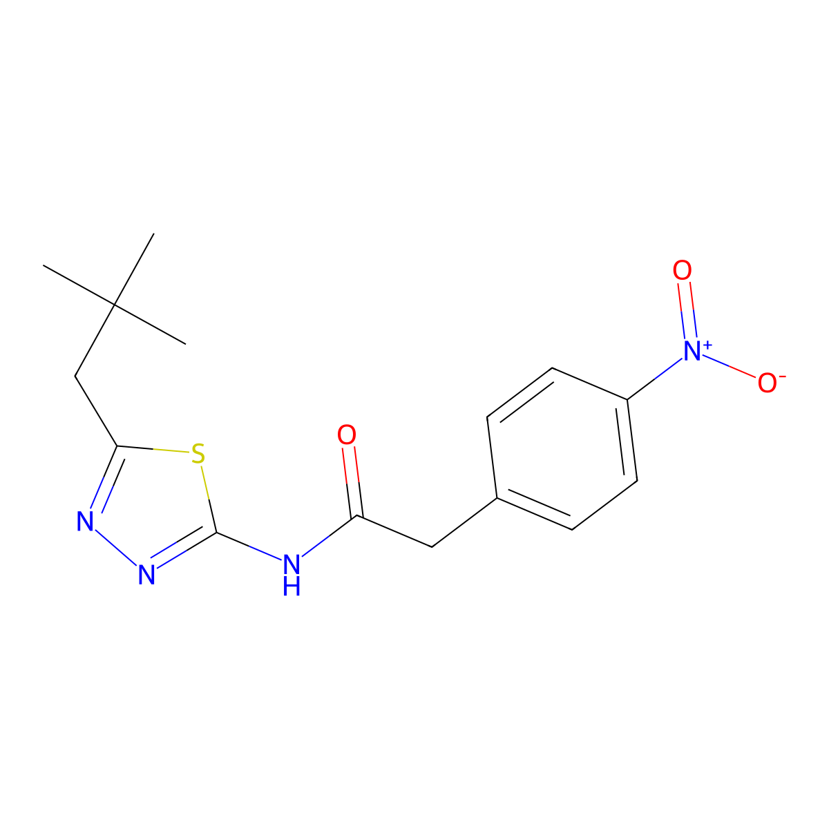N-[5-(2,2-dimethylpropyl)-1,3,4-thiadiazol-2-yl]-2-(4-nitrophenyl)acetamide molecular structure, CAS 590377-40-5