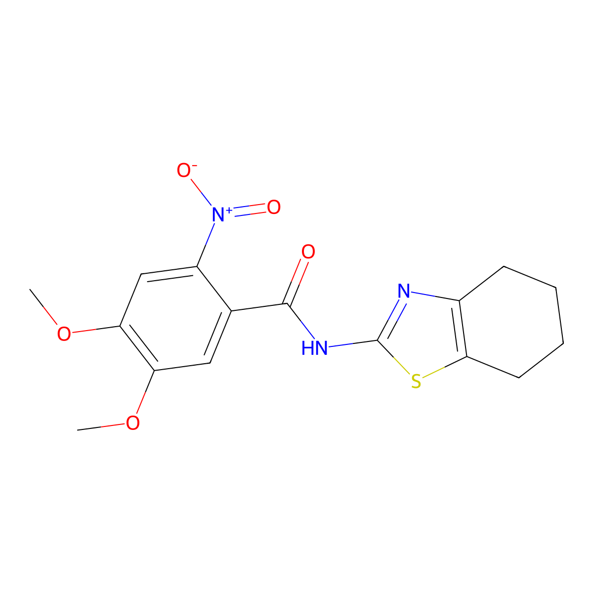 4,5-dimethoxy-2-nitro-N-(4,5,6,7-tetrahydro-1,3-benzothiazol-2-yl)benzamide molecular structure, CAS 590377-41-6
