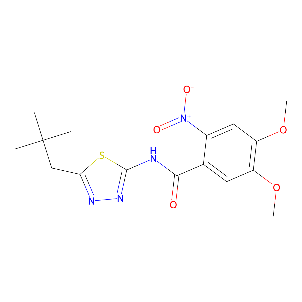 N-[5-(2,2-dimethylpropyl)-1,3,4-thiadiazol-2-yl]-4,5-dimethoxy-2-nitrobenzamide molecular structure, CAS 590377-43-8