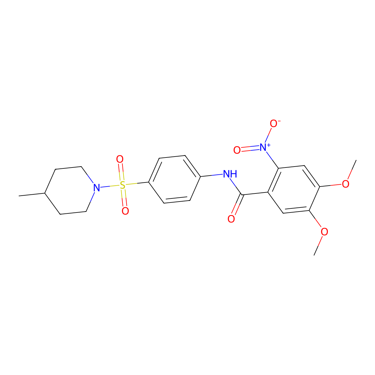 4,5-dimethoxy-N-[4-(4-methylpiperidin-1-yl)sulfonylphenyl]-2-nitrobenzamide molecular structure, CAS 590377-44-9