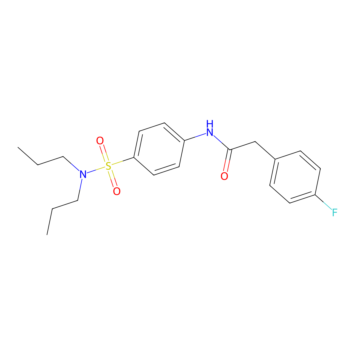 N-[4-(dipropylsulfamoyl)phenyl]-2-(4-fluorophenyl)acetamide molecular structure, CAS 590377-74-5