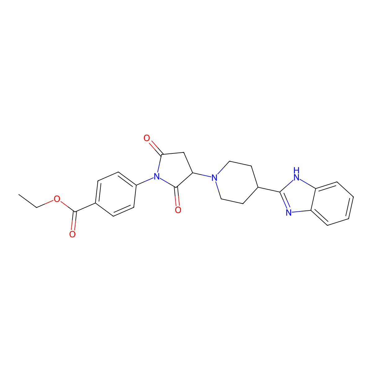 ethyl 4-{3-[4-(1H-benzimidazol-2-yl)piperidin-1-yl]-2,5-dioxopyrrolidin-1-yl}benzoate molecular structure, CAS 590378-13-5