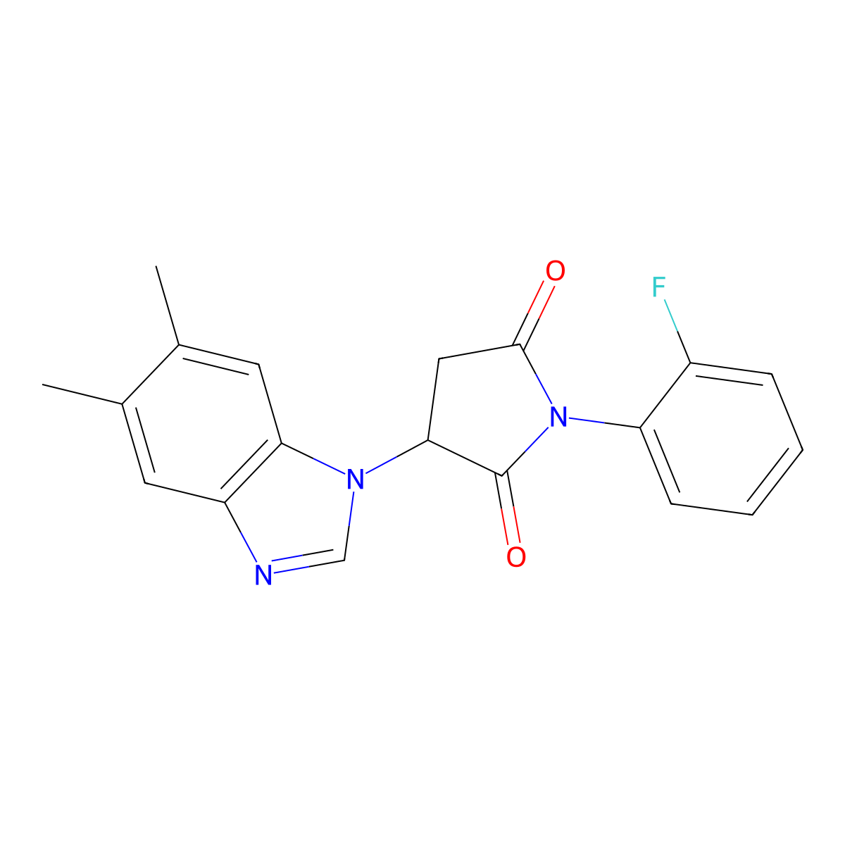 3-(5,6-Dimethylbenzimidazol-1-yl)-1-(2-fluorophenyl)pyrrolidine-2,5-dione molecular structure, CAS 590378-31-7