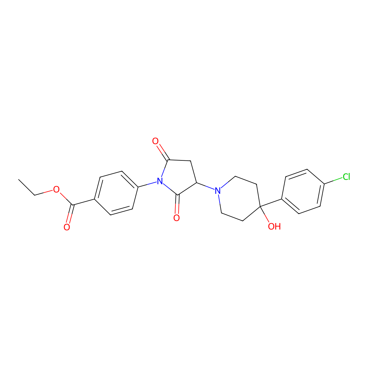 Ethyl 4-{3-[4-(4-chlorophenyl)-4-hydroxypiperidin-1-yl]-2,5-dioxopyrrolidin-1-yl}benzoate molecular structure, CAS 590378-33-9