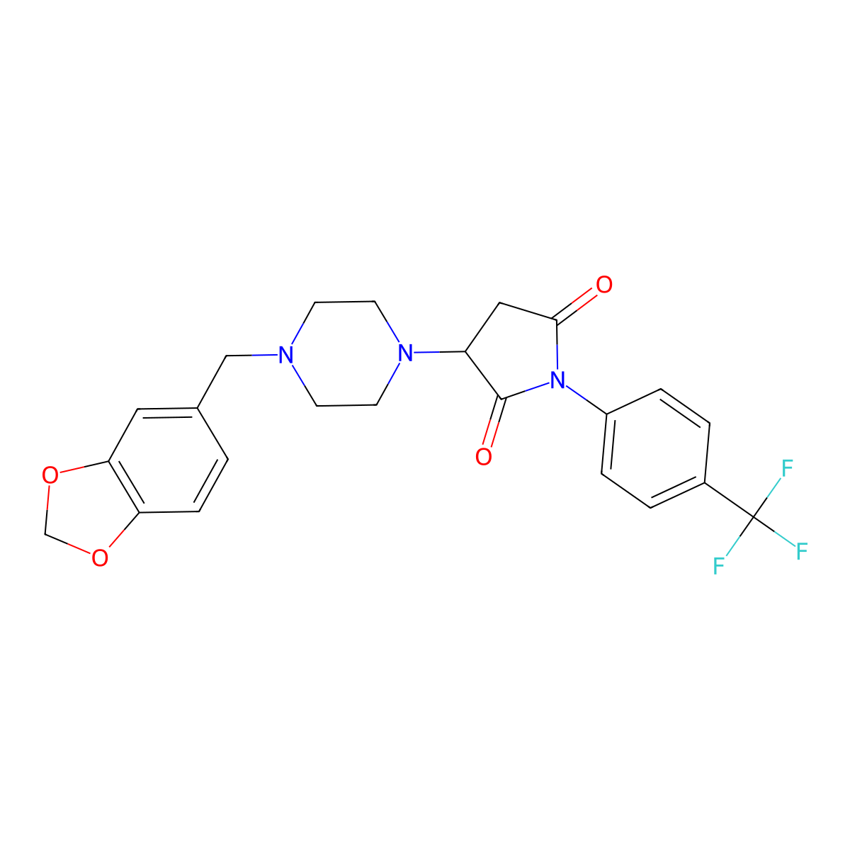 3-[4-(1,3-Benzodioxol-5-ylmethyl)piperazin-1-yl]-1-[4-(trifluoromethyl)phenyl]pyrrolidine-2,5-dione molecular structure, CAS 590378-38-4
