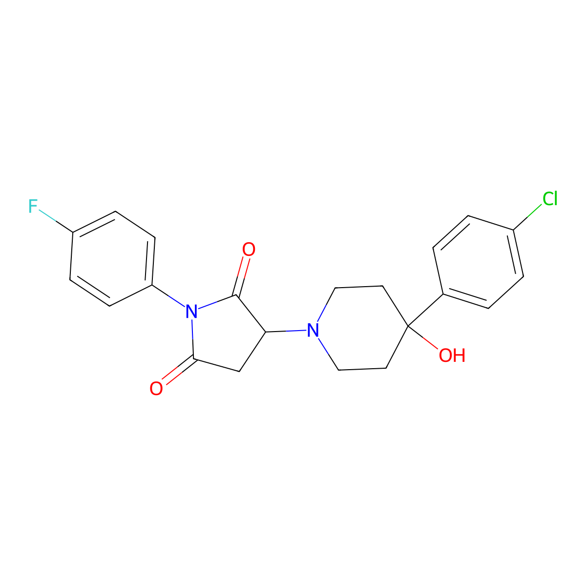 3-[4-(4-Chlorophenyl)-4-hydroxypiperidin-1-yl]-1-(4-fluorophenyl)pyrrolidine-2,5-dione molecular structure, CAS 590378-53-3