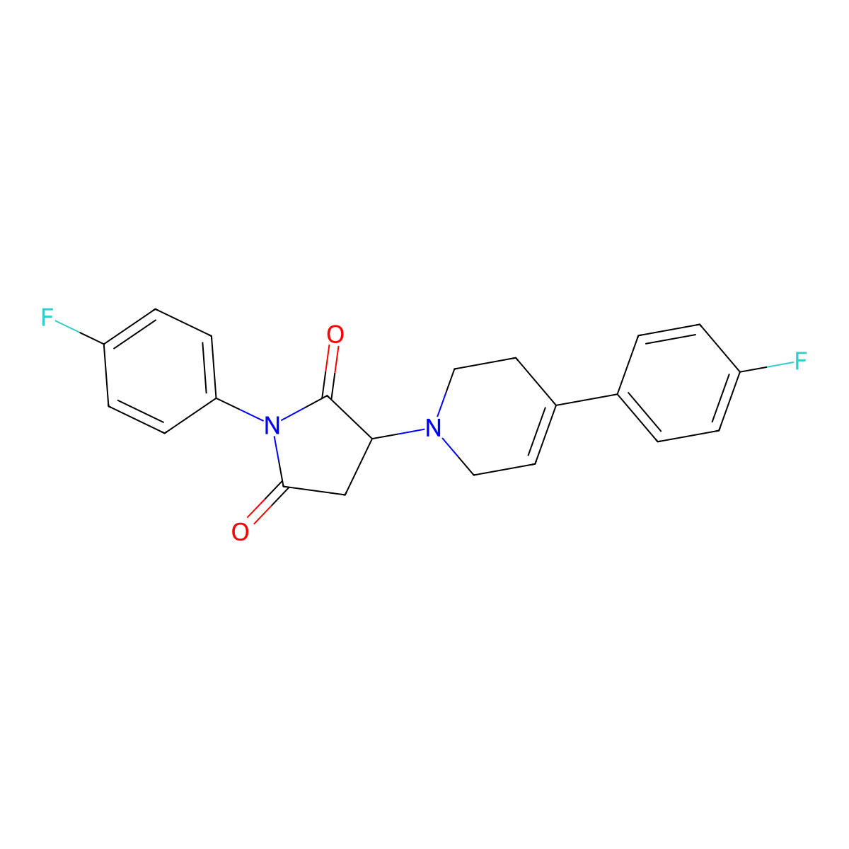 1-(4-fluorophenyl)-3-[4-(4-fluorophenyl)-3,6-dihydropyridin-1(2H)-yl]pyrrolidine-2,5-dione molecular structure, CAS 590378-56-6