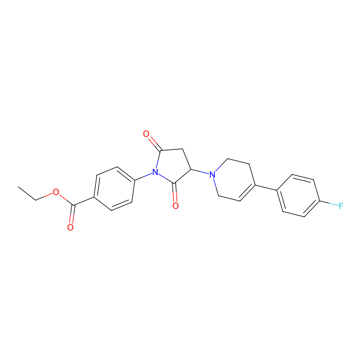 ethyl 4-{3-[4-(4-fluorophenyl)-3,6-dihydro-1(2H)-pyridinyl]-2,5-dioxo-1-pyrrolidinyl}benzoate molecular structure, CAS 590378-58-8