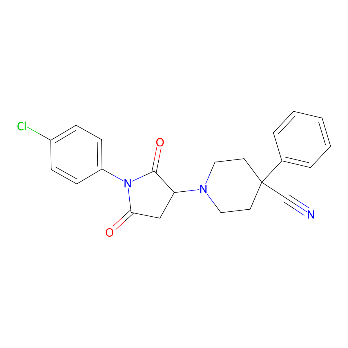 1-[1-(4-Chlorophenyl)-2,5-dioxopyrrolidin-3-yl]-4-phenylpiperidine-4-carbonitrile molecular structure, CAS 590378-62-4