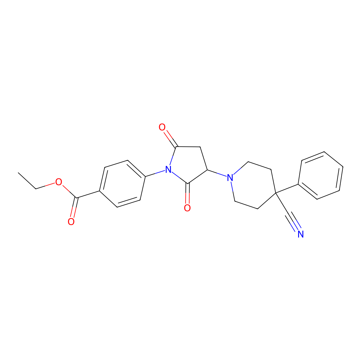 Ethyl 4-[3-(4-cyano-4-phenylpiperidin-1-yl)-2,5-dioxopyrrolidin-1-yl]benzoate molecular structure, CAS 590378-70-4
