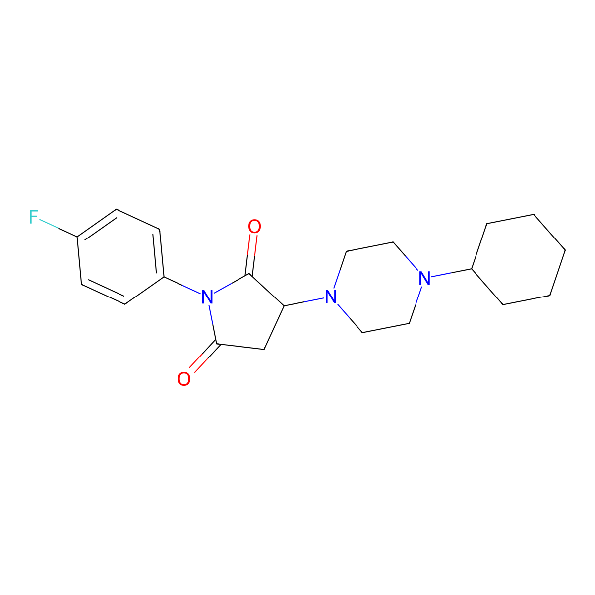 3-(4-Cyclohexylpiperazin-1-yl)-1-(4-fluorophenyl)pyrrolidine-2,5-dione molecular structure, CAS 590378-74-8