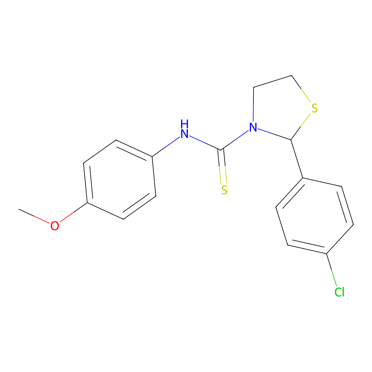 2-(4-chlorophenyl)-N-(4-methoxyphenyl)-1,3-thiazolidine-3-carbothioamide molecular structure, CAS 590378-87-3