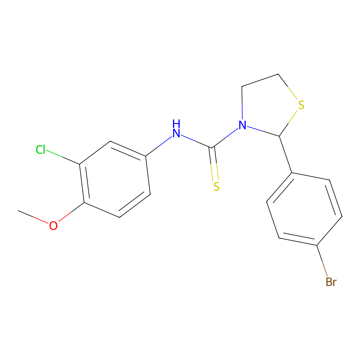 2-(4-bromophenyl)-N-(3-chloro-4-methoxyphenyl)-1,3-thiazolidine-3-carbothioamide molecular structure, CAS 590378-91-9