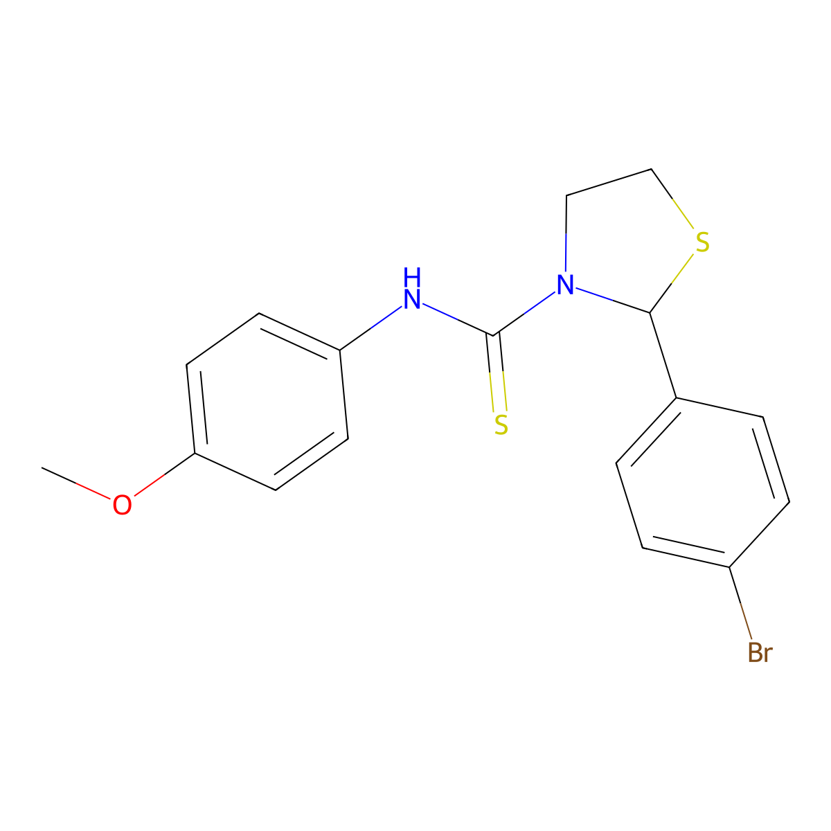 2-(4-bromophenyl)-N-(4-methoxyphenyl)-1,3-thiazolidine-3-carbothioamide molecular structure, CAS 590378-92-0