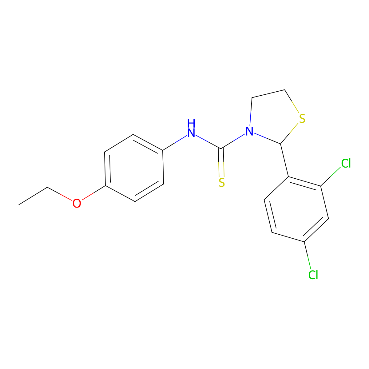 2-(2,4-dichlorophenyl)-N-(4-ethoxyphenyl)-1,3-thiazolidine-3-carbothioamide molecular structure, CAS 590379-22-9