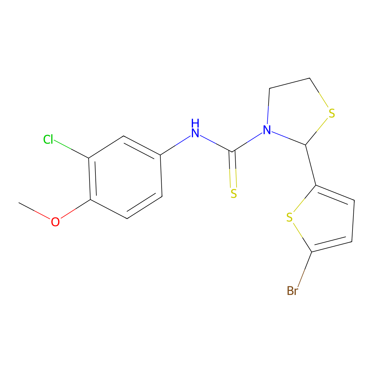 2-(5-bromothiophen-2-yl)-N-(3-chloro-4-methoxyphenyl)-1,3-thiazolidine-3-carbothioamide molecular structure, CAS 590379-95-6