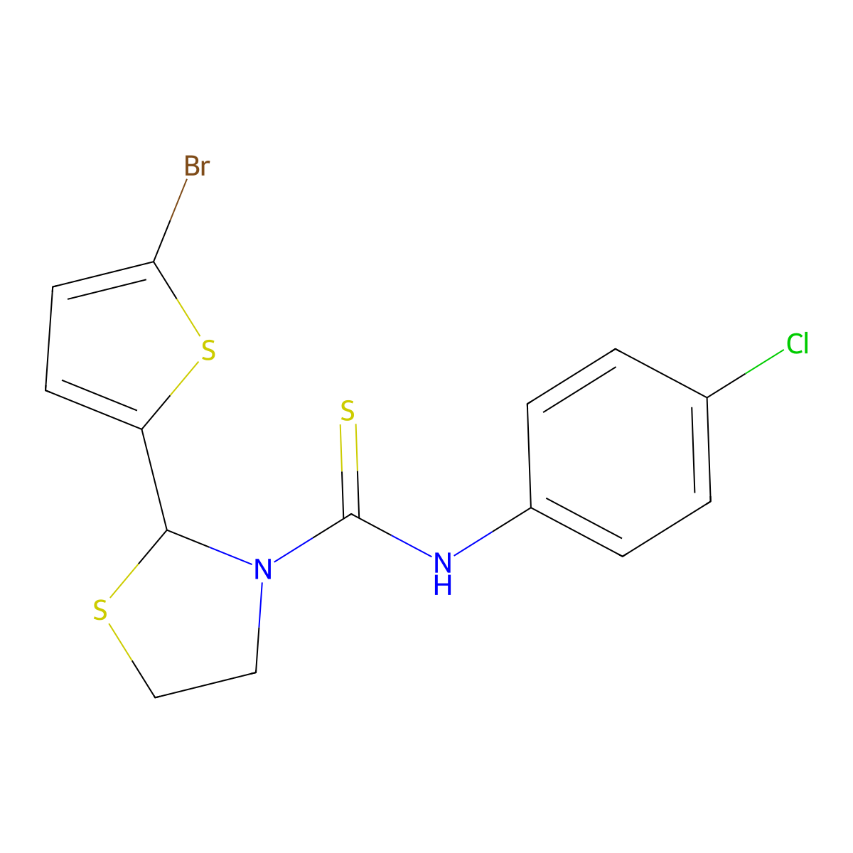 2-(5-bromothiophen-2-yl)-N-(4-chlorophenyl)-1,3-thiazolidine-3-carbothioamide molecular structure, CAS 590380-00-0