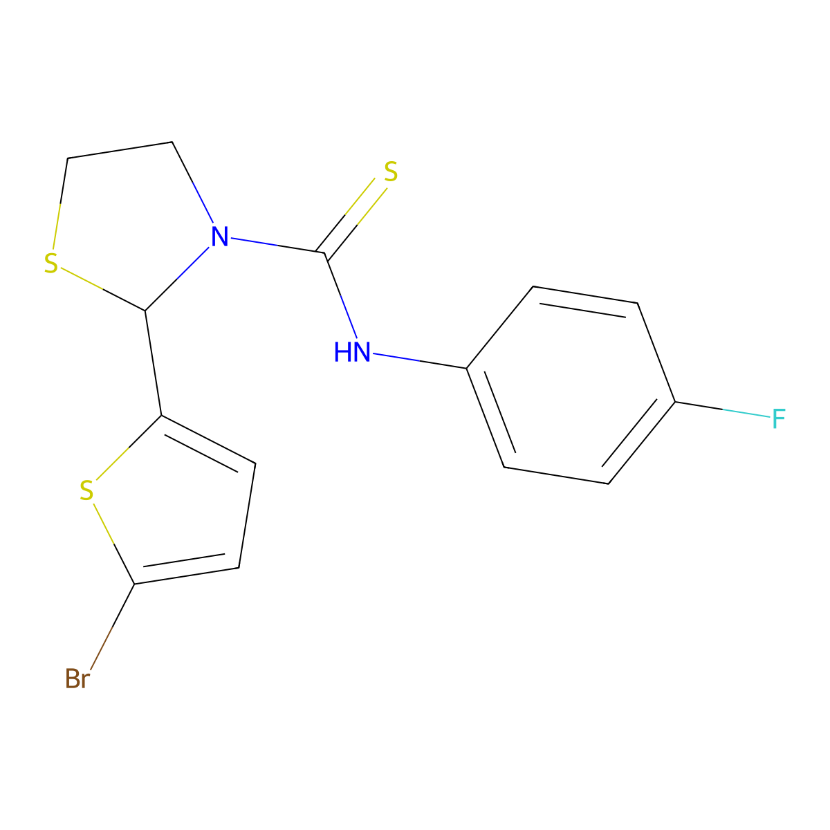 2-(5-bromothiophen-2-yl)-N-(4-fluorophenyl)-1,3-thiazolidine-3-carbothioamide molecular structure, CAS 590380-01-1