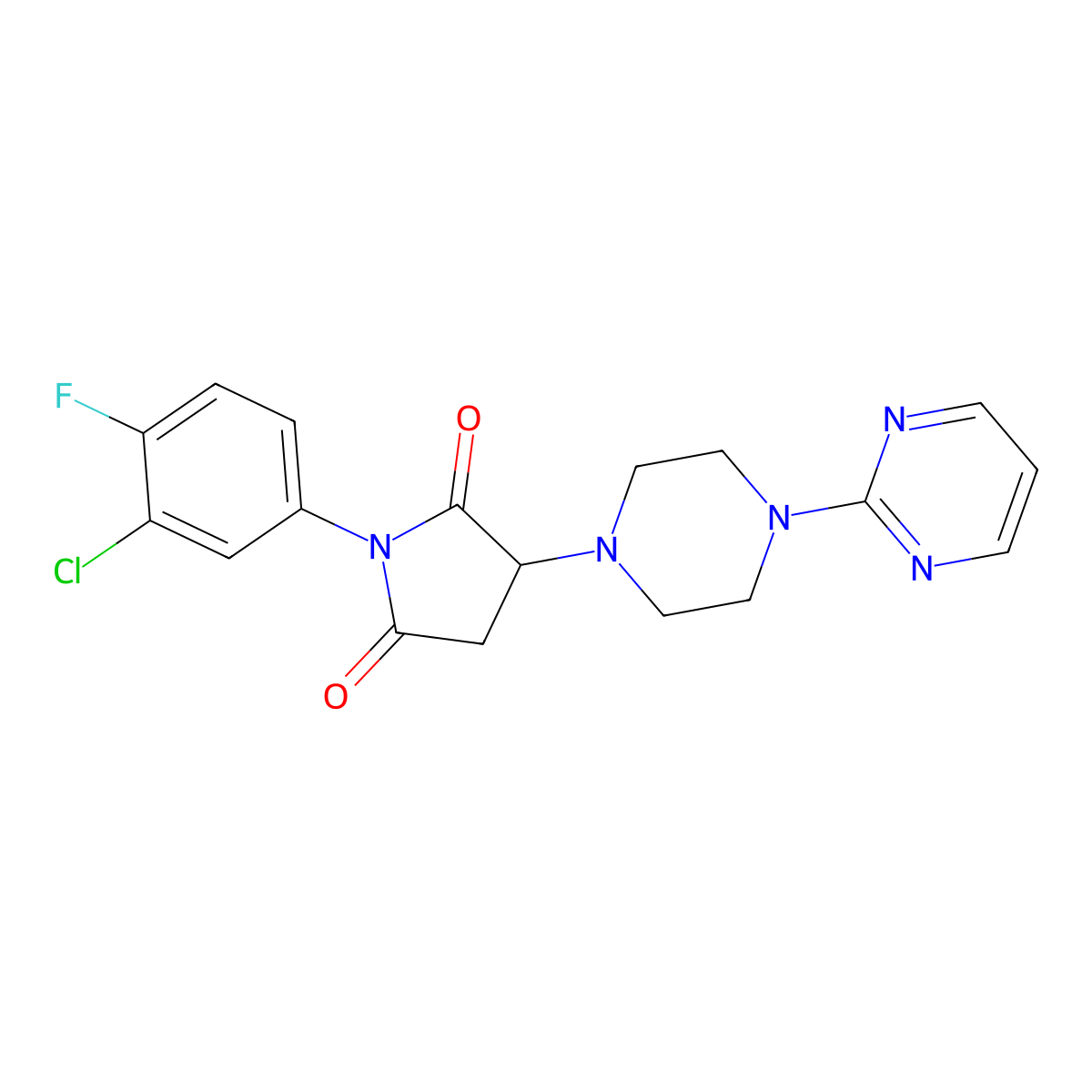 1-(3-Chloro-4-fluorophenyl)-3-(4-pyrimidin-2-ylpiperazin-1-yl)pyrrolidine-2,5-dione molecular structure, CAS 590380-42-0