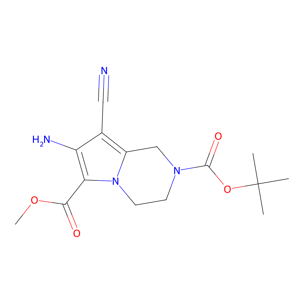 2-tert-butyl 6-methyl 7-amino-8-cyano-1H,2H,3H,4H-pyrrolo[1,2-a]pyrazine-2,6-dicarboxylate molecular structure, CAS 590390-34-4