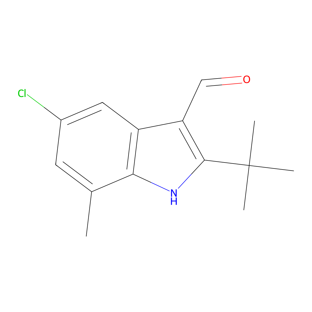 2-tert-butyl-5-chloro-7-methyl-1H-indole-3-carbaldehyde molecular structure, CAS 590391-53-0
