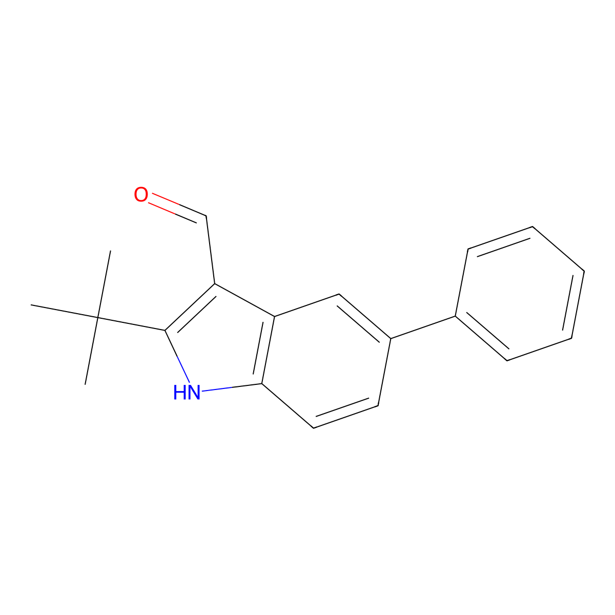 2-tert-butyl-5-phenyl-1H-indole-3-carbaldehyde molecular structure, CAS 590392-05-5
