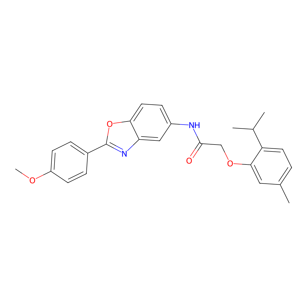 N-[2-(4-methoxyphenyl)-1,3-benzoxazol-5-yl]-2-[5-methyl-2-(propan-2-yl)phenoxy]acetamide molecular structure, CAS 590394-00-6