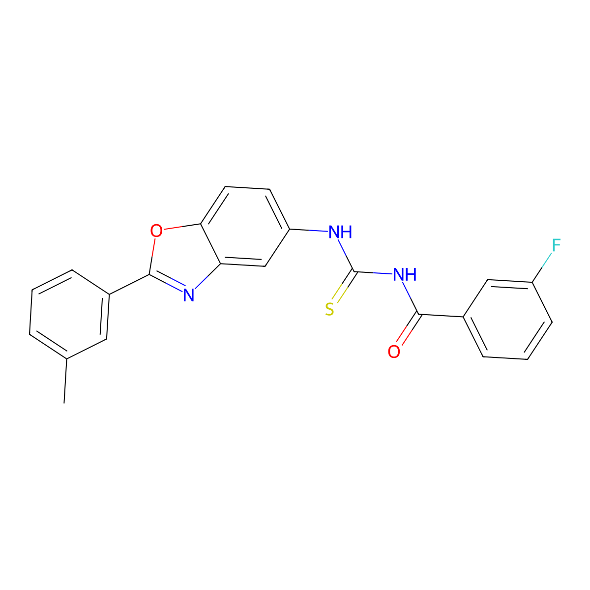 3-fluoro-N-{[2-(3-methylphenyl)-1,3-benzoxazol-5-yl]carbamothioyl}benzamide molecular structure, CAS 590394-08-4