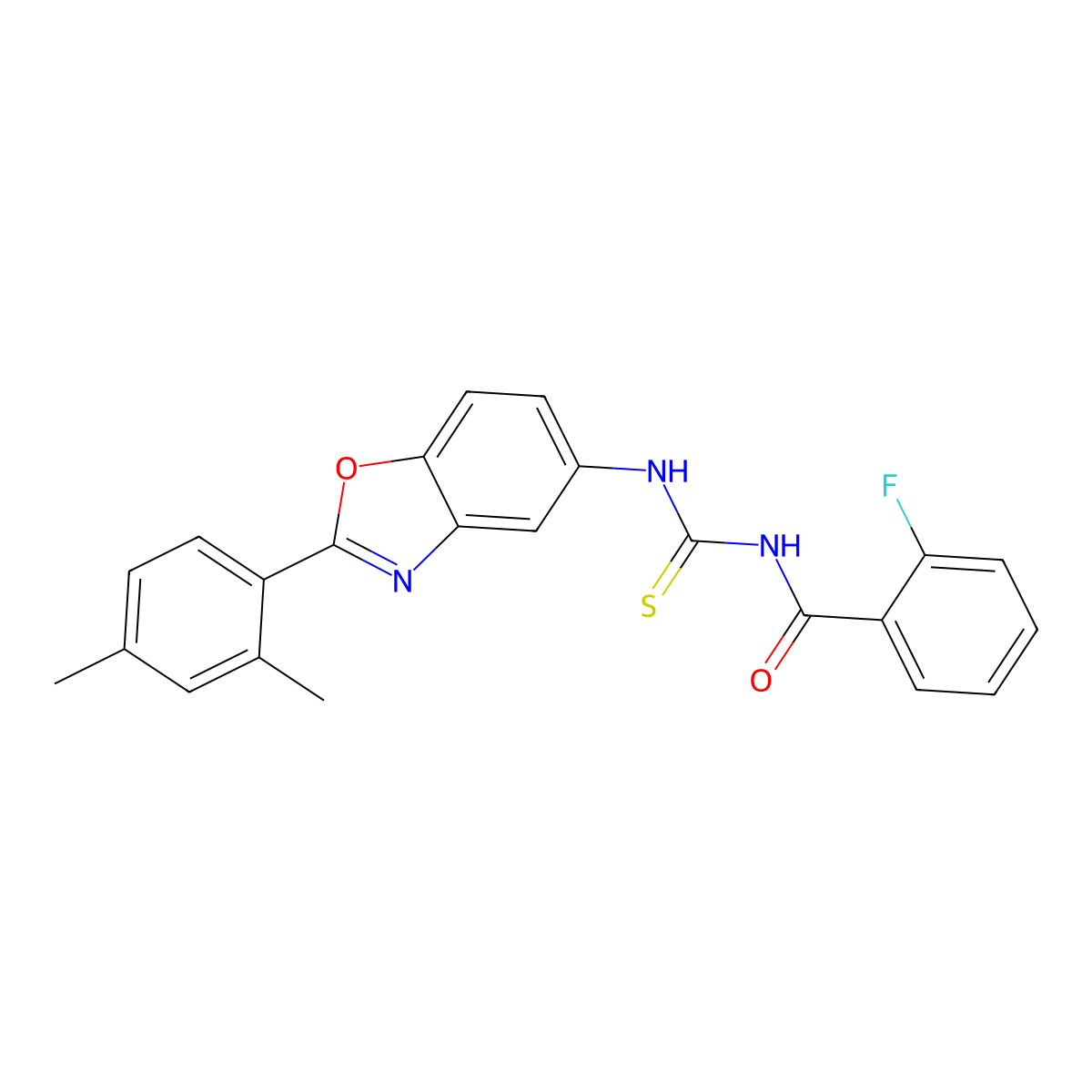 N-{[2-(2,4-dimethylphenyl)-1,3-benzoxazol-5-yl]carbamothioyl}-2-fluorobenzamide molecular structure, CAS 590394-10-8