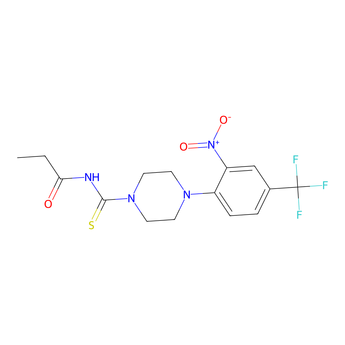 N-[4-[2-nitro-4-(trifluoromethyl)phenyl]piperazine-1-carbothioyl]propanamide molecular structure, CAS 590394-60-8