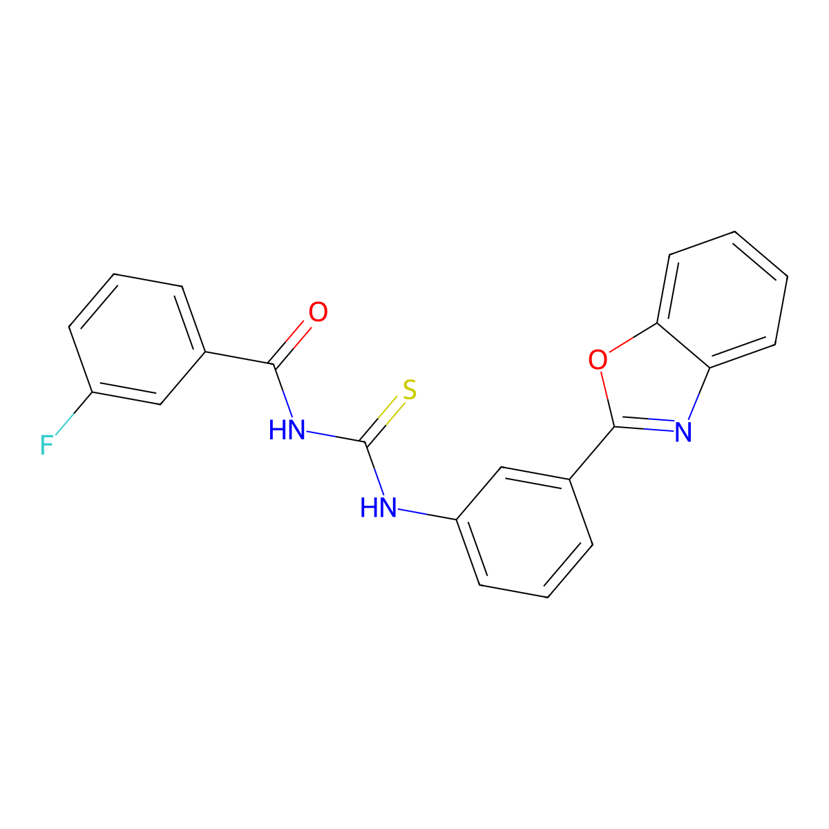 N-{[3-(1,3-benzoxazol-2-yl)phenyl]carbamothioyl}-3-fluorobenzamide molecular structure, CAS 590394-64-2