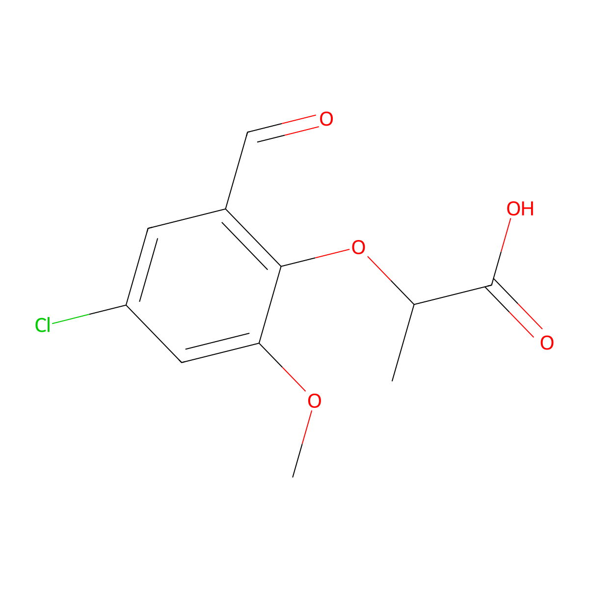 2-(4-Chloro-2-formyl-6-methoxyphenoxy)propanoic acid molecular structure, CAS 590395-59-8