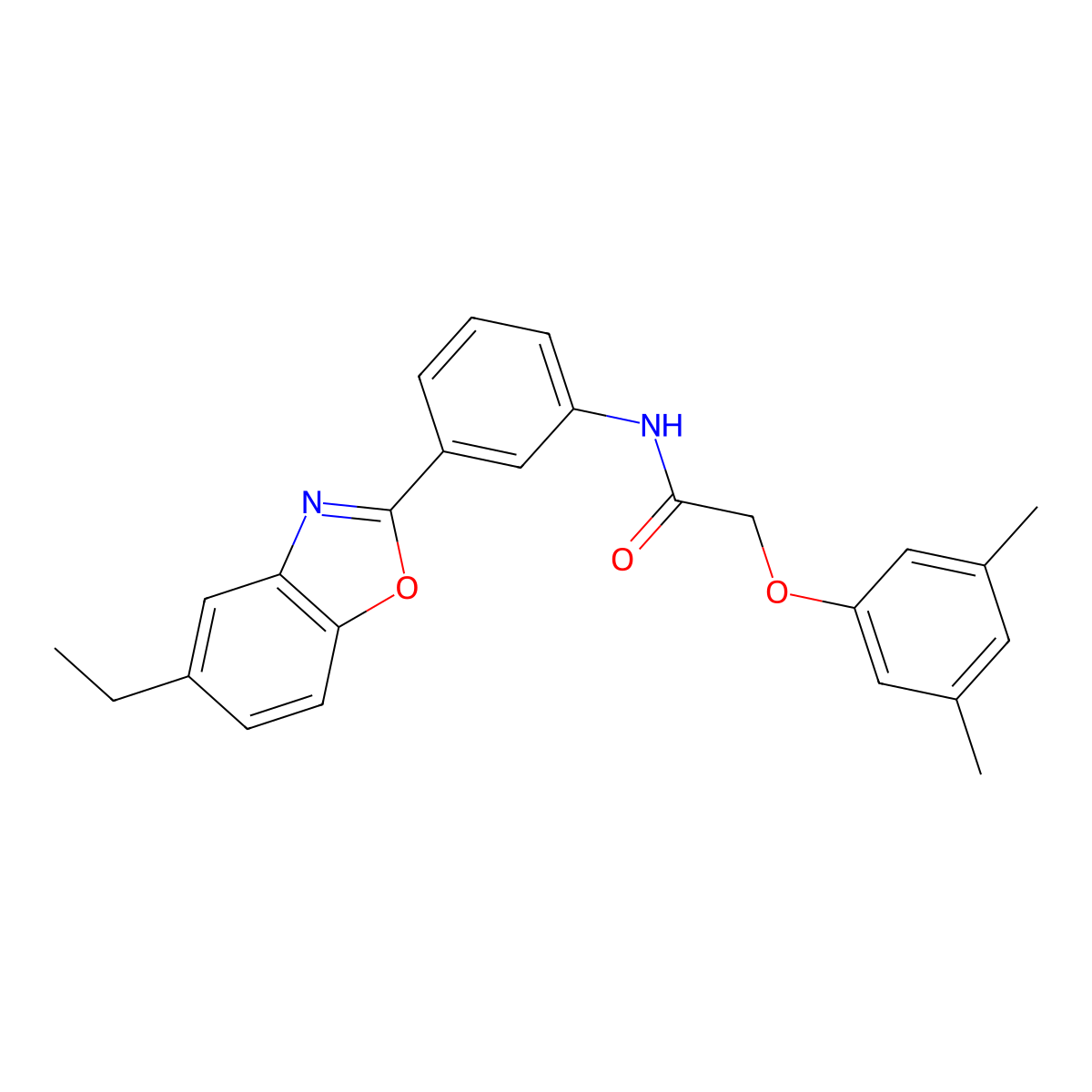 2-(3,5-dimethylphenoxy)-N-[3-(5-ethyl-1,3-benzoxazol-2-yl)phenyl]acetamide molecular structure, CAS 590395-70-3