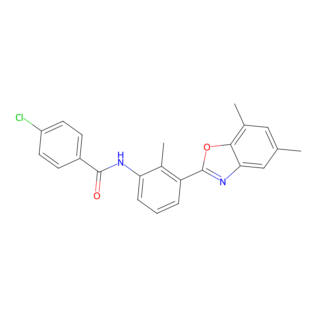 4-chloro-N-[3-(5,7-dimethyl-1,3-benzoxazol-2-yl)-2-methylphenyl]benzamide molecular structure, CAS 590395-74-7
