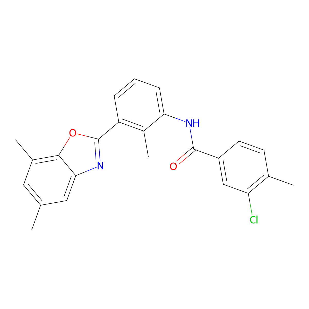 3-chloro-N-[3-(5,7-dimethyl-1,3-benzoxazol-2-yl)-2-methylphenyl]-4-methylbenzamide molecular structure, CAS 590395-75-8