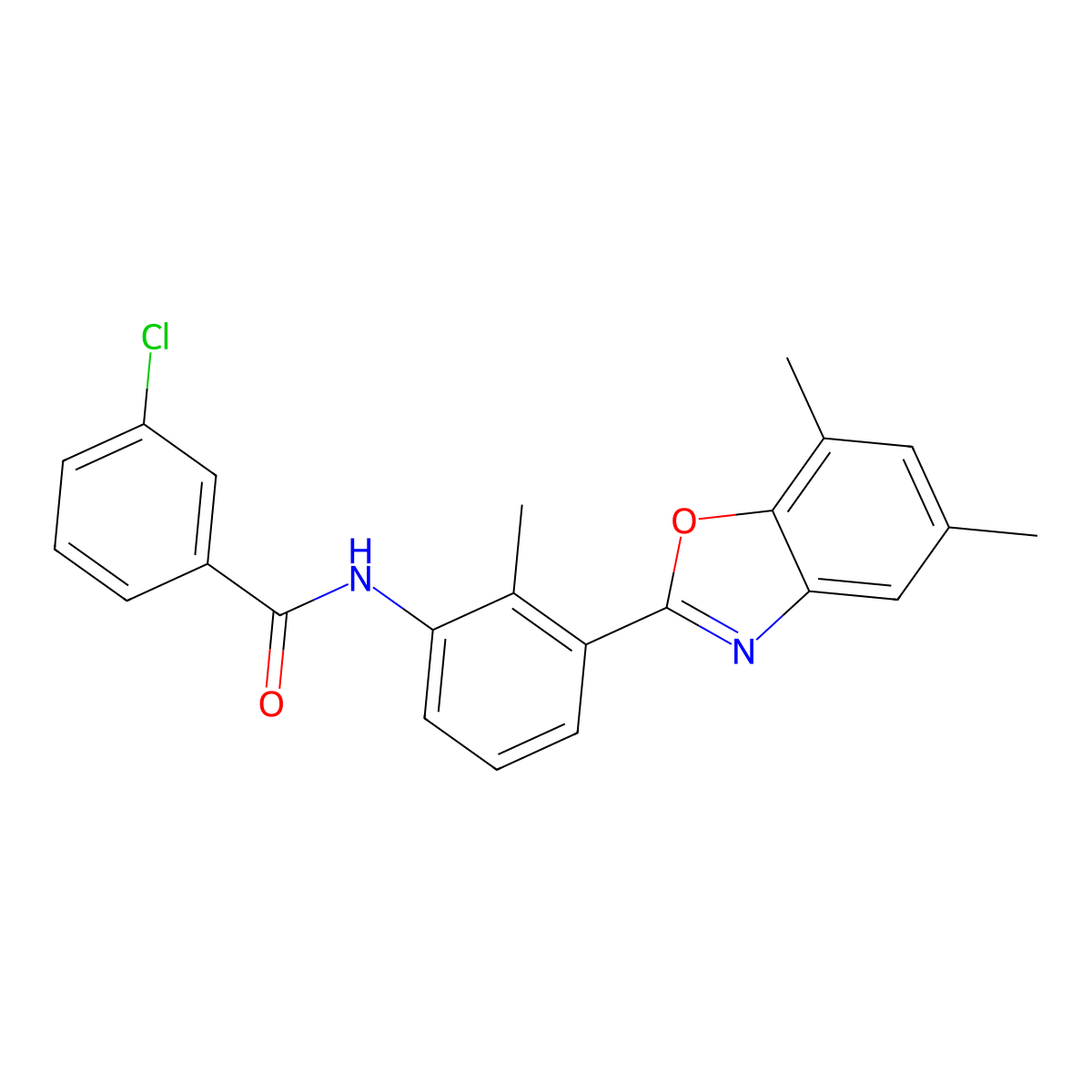 3-chloro-N-[3-(5,7-dimethyl-1,3-benzoxazol-2-yl)-2-methylphenyl]benzamide molecular structure, CAS 590395-76-9