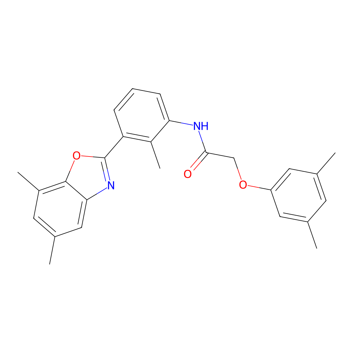 N-[3-(5,7-dimethyl-1,3-benzoxazol-2-yl)-2-methylphenyl]-2-(3,5-dimethylphenoxy)acetamide molecular structure, CAS 590395-77-0